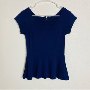 Asos Navy blue Short Sleeve Square Neckline Peplum Top. Size: 2